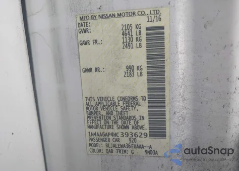 2017 Nissan Maxima 3.5 Sl from USA, damaged, VIN 1N4AA6AP4HC393629